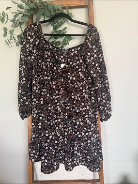 Lily Rose Black Floral Long-Sleeve Mini Dress